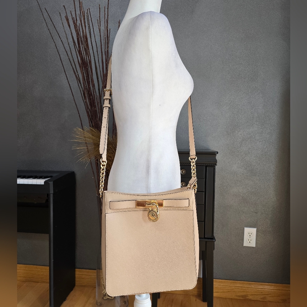 Michael Kors Hamilton Beige Crossbody Bag with Gold Accents